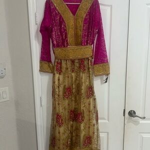 Pink and Gold Embroidered Dress